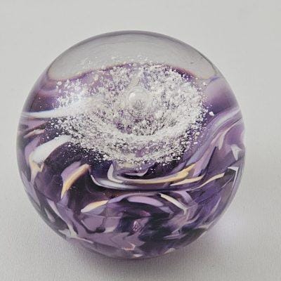 ripple paperweight cremation ashes in glass top view